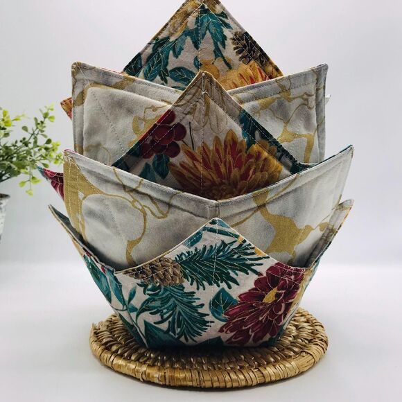 Microwave Soup Bowl Cozy, Reversible, Holiday Festive Dahlias Best Gift Idea - Picture 6 of 10